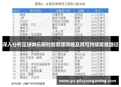 深入分析足球俱乐部财务管理策略及其可持续发展路径